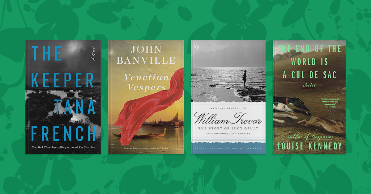 Four book covers; The Keeper, Venetian Vespers, The Story of Lucy Gault, and The End of The World is A Cul De Sac