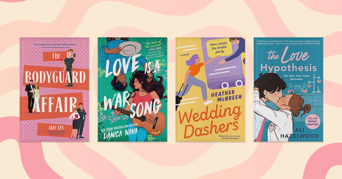 Four book covers; The Bodyguard Affair, Love is a War Song, Wedding Dashers, and The Love Hypothesis