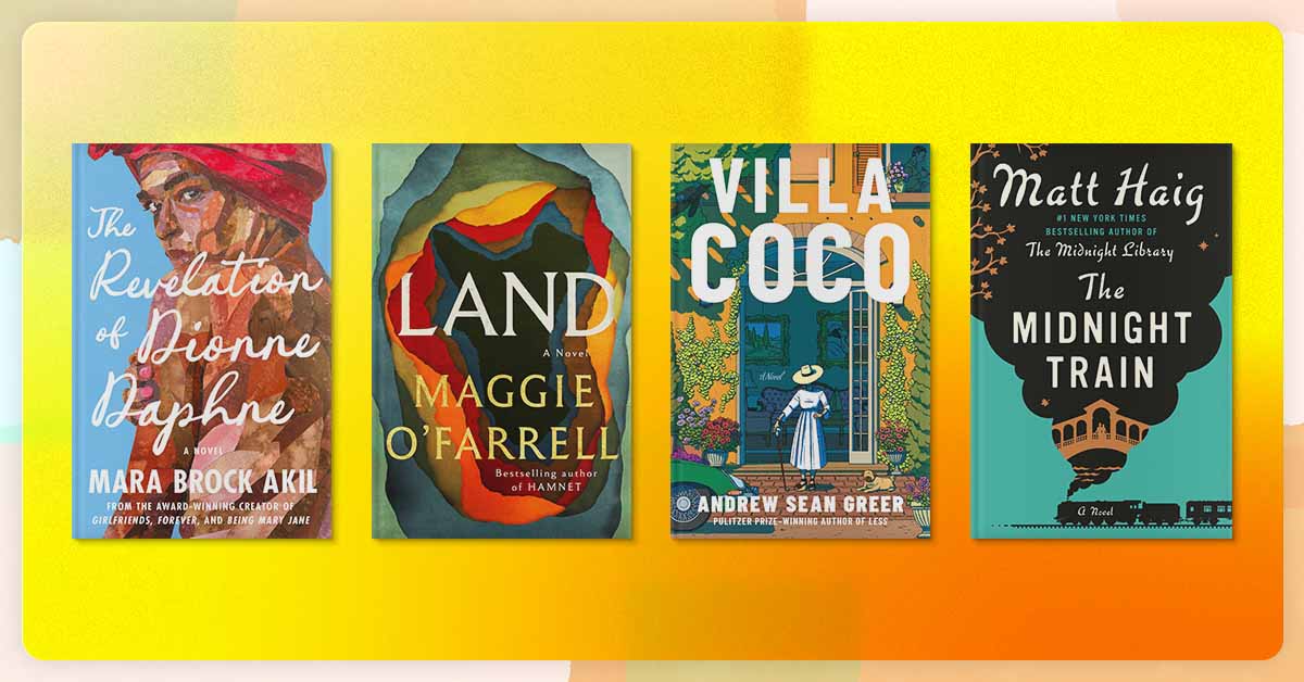 Four book covers; The Revelation of Dionne Daphne, Land, Villa Coco, and The Midnight Train